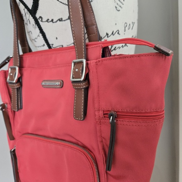 Franco Sarto Orange Nylon Shoulder Bag Casual Purse Multiple Pockets Resortwear - Picture 7 of 16